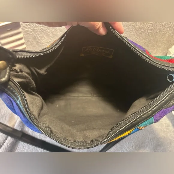 Vtg 80s La Covina Multicolored Recycled Leather Patchwork Shoulder Bag w/ Wallet - Picture 8 of 16